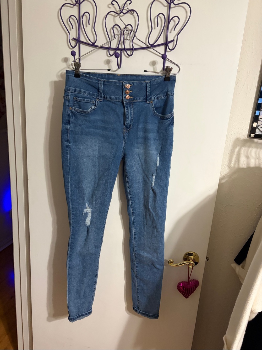 💜 13/31 YMI High-Rise Skinny Jeans in Medium Blue with Triple-Button Waist